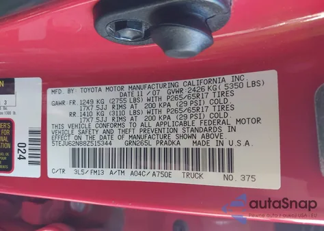 2008 Toyota Tacoma Prerunner V6 from USA, damaged, VIN 5TEJU62N88Z515344